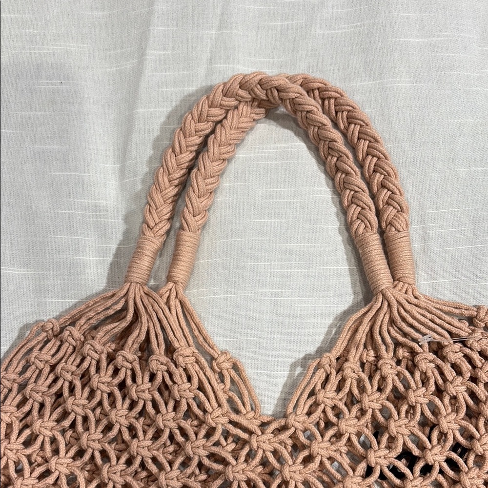 THE BABE COLLECTION Tan Tote with Intricate Macrame Design - Picture 3 of 5